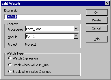 Edit watch dialog box