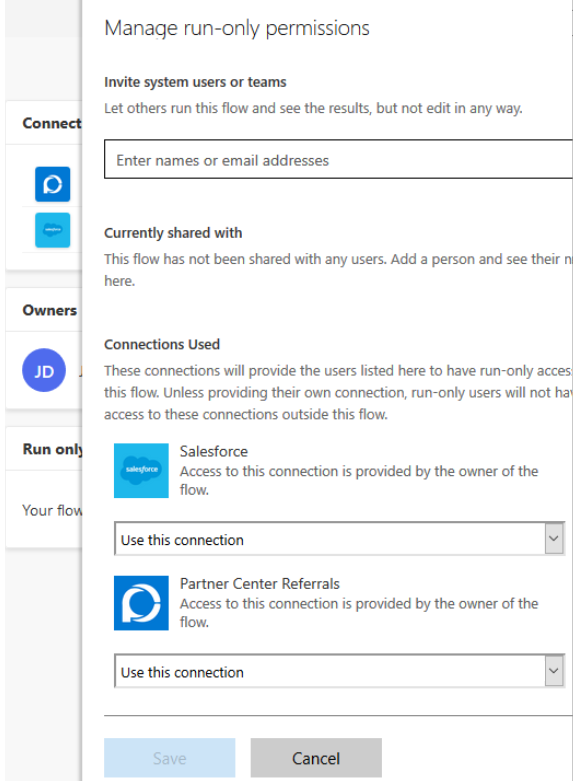 Screenshot showing the Manage run-only permissions screen.