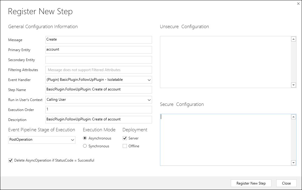 Dialog to register a step.