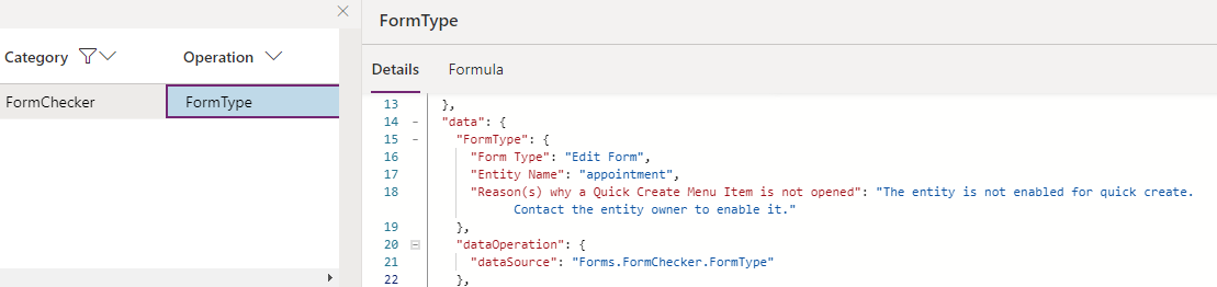 Table not enabled for quick create