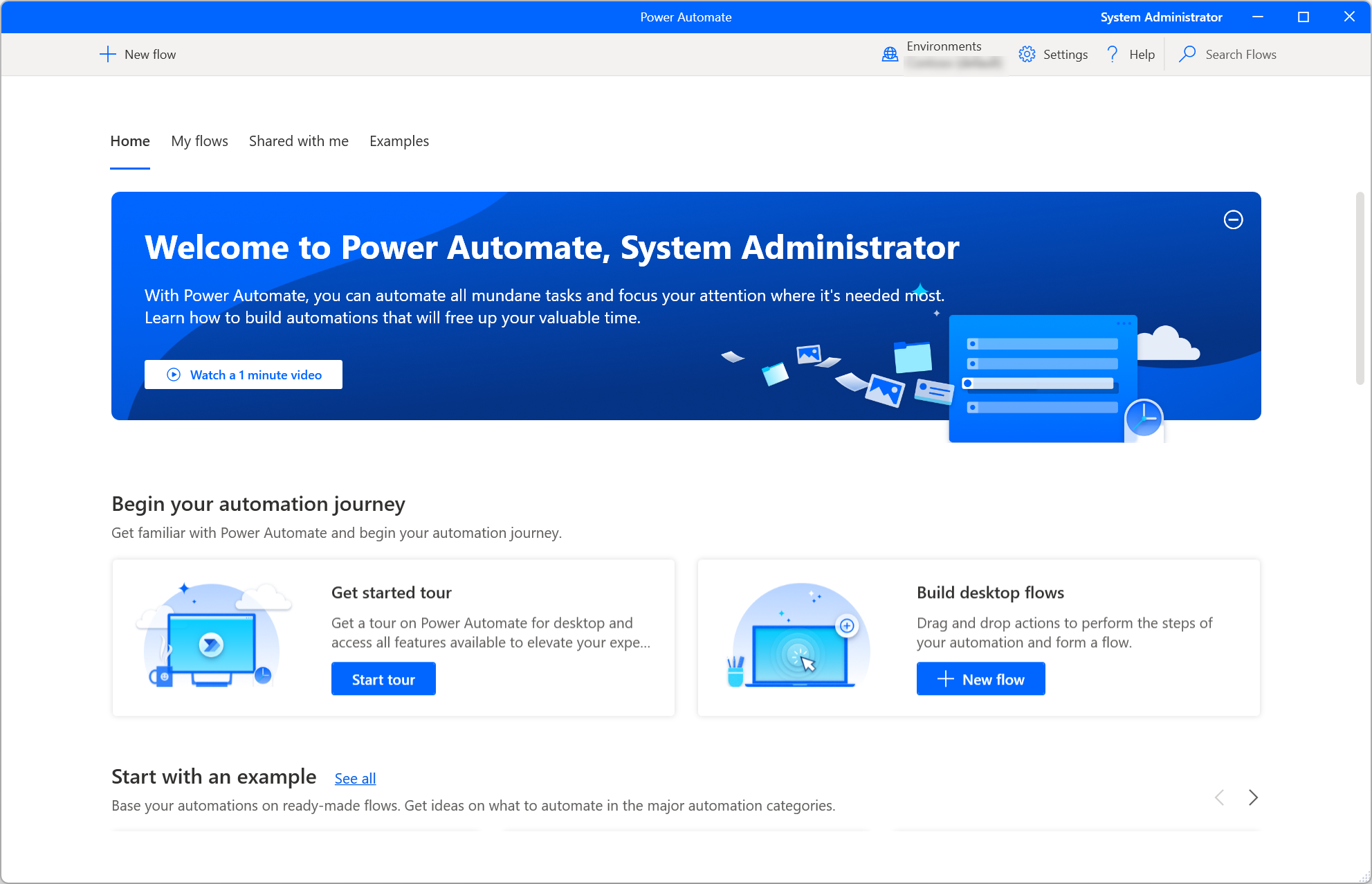 Στιγμιότυπο οθόνης της κονσόλας Power Automate για επιφάνεια εργασίας.