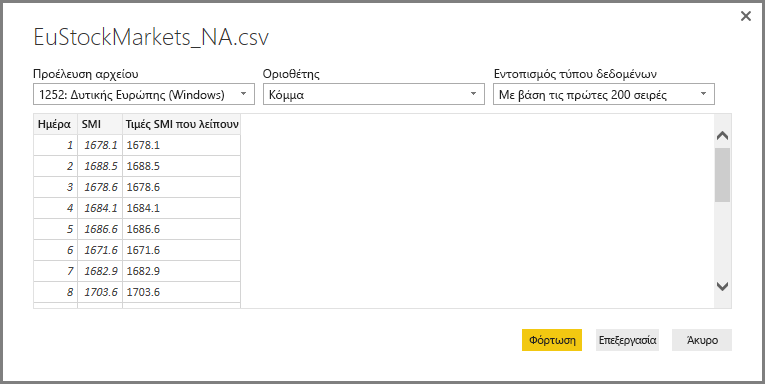 Screenshot shows the contents of the selected .csv file.