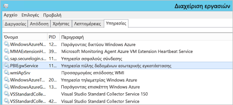Στιγμιότυπο οθόνης της καρτέλας Υπηρεσίες διαχείρισης εργασιών