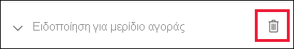 Στιγμιότυπο οθόνης που εμφανίζει το παράθυρο διαχείρισης ειδοποιήσεων. Δίπλα στην ειδοποίηση Για μερίδιο αγοράς, εμφανίζεται το εικονίδιο κάδου απορριμμάτων.