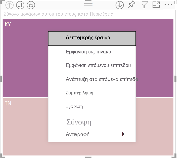 Στιγμιότυπο οθόνης του μενού δεξιού κλικ από ένα σημείο δεδομένων.