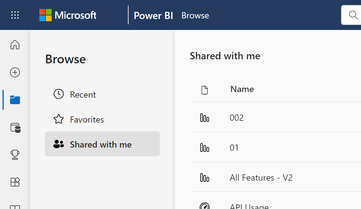 Παράθυρο περιήγησης του Power BI