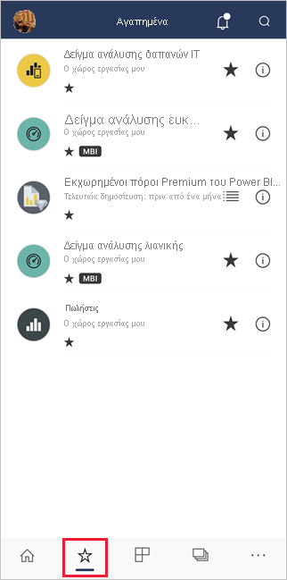 αγαπημένα στις εφαρμογές Power BI για κινητές συσκευές