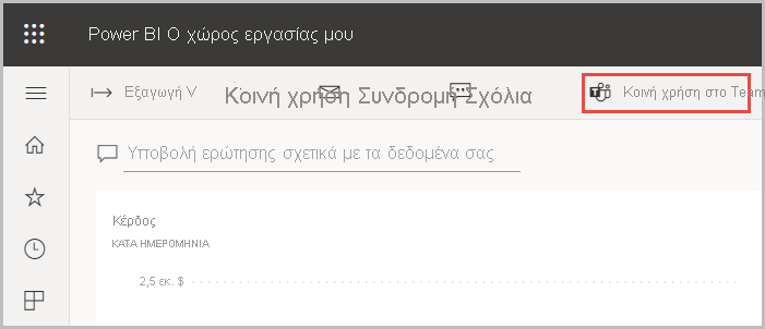 Στιγμιότυπο οθόνης του στοιχείου Ο χώρος εργασίας μου, με επισήμανση της επιλογής Συνομιλία στο Teams.