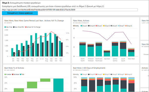 Screenshot showing the Embed a dashboard feature.