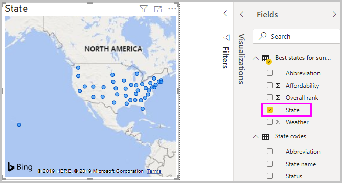 Στιγμιότυπο οθόνης του Power BI Desktop που εμφανίζει το πεδίο 