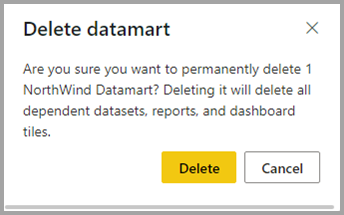 Στιγμιότυπο οθόνης του μενού datamart delete datamart.