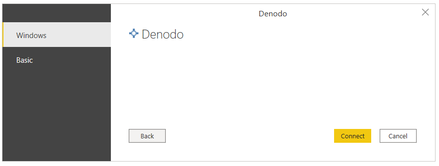 Έλεγχος ταυτότητας Των Windows Denodo στο Power BI Desktop.