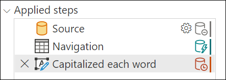 Στιγμιότυπο οθόνης των βημάτων Source, Navigation και Capitalize Each Word στο τμήμα παραθύρου Δείκτης αναδίπλωσης.