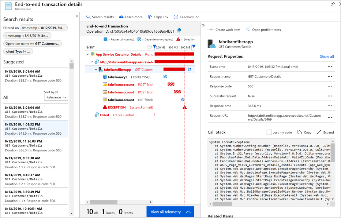 Screenshot that shows Operation end-to-end transaction details.