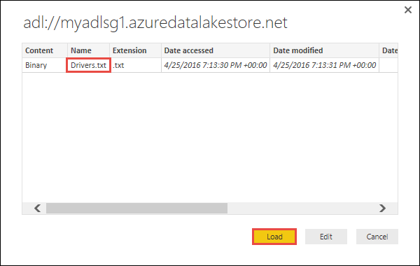 Load data from Data Lake Storage Gen1