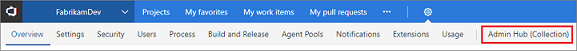 Custom collection admin hub, TFS versions