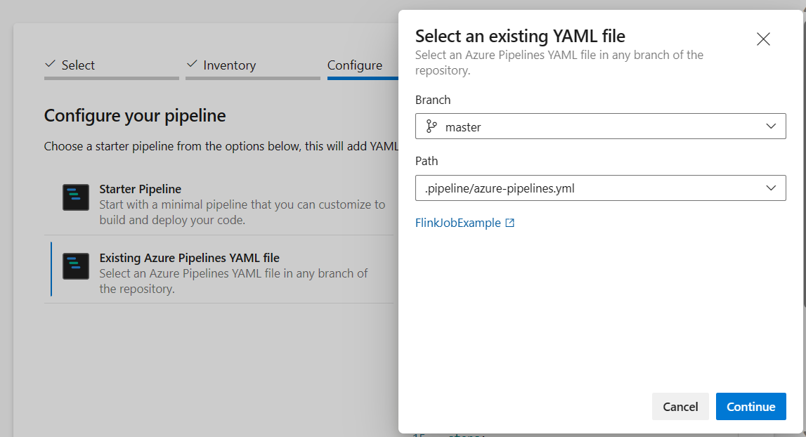 Screenshot showing how to configure pipeline.