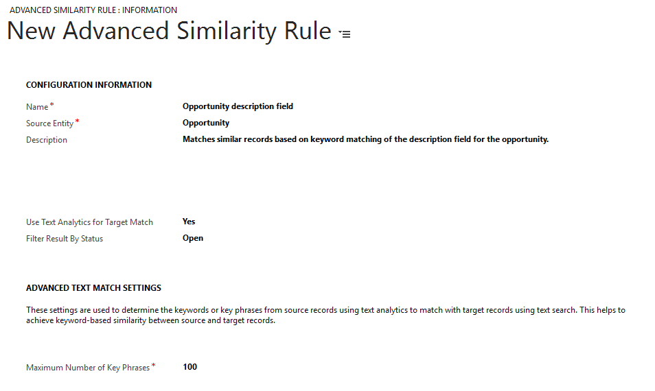 Text Analytics similarity rule configuration