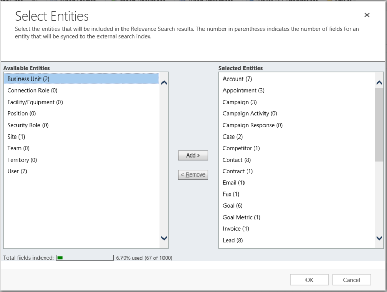 Relevance Search entity selection