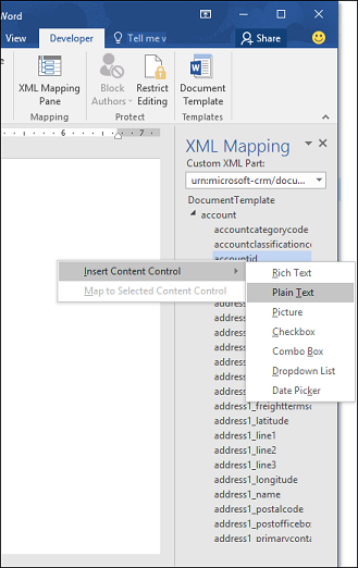 Insert the Dynamics 365 field as Plain Text