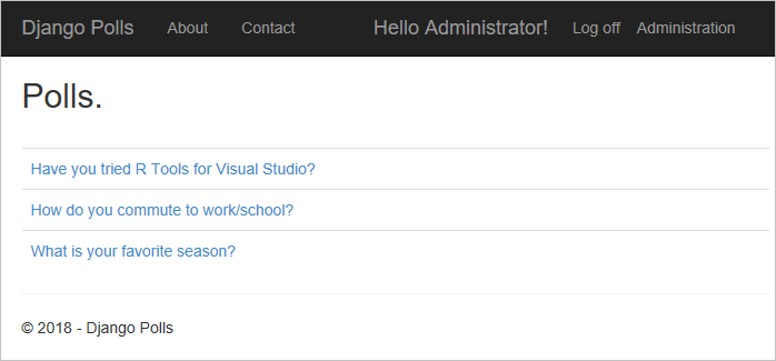 Polls Django Web Project app with a seeded database.