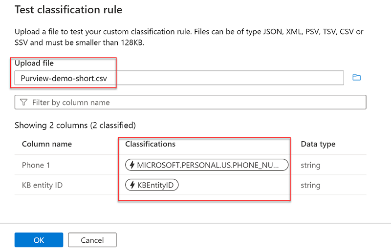 View applied classifications after uploading a test file