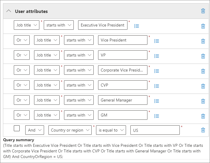 Example adaptive scope configuration with groupings of attributes.