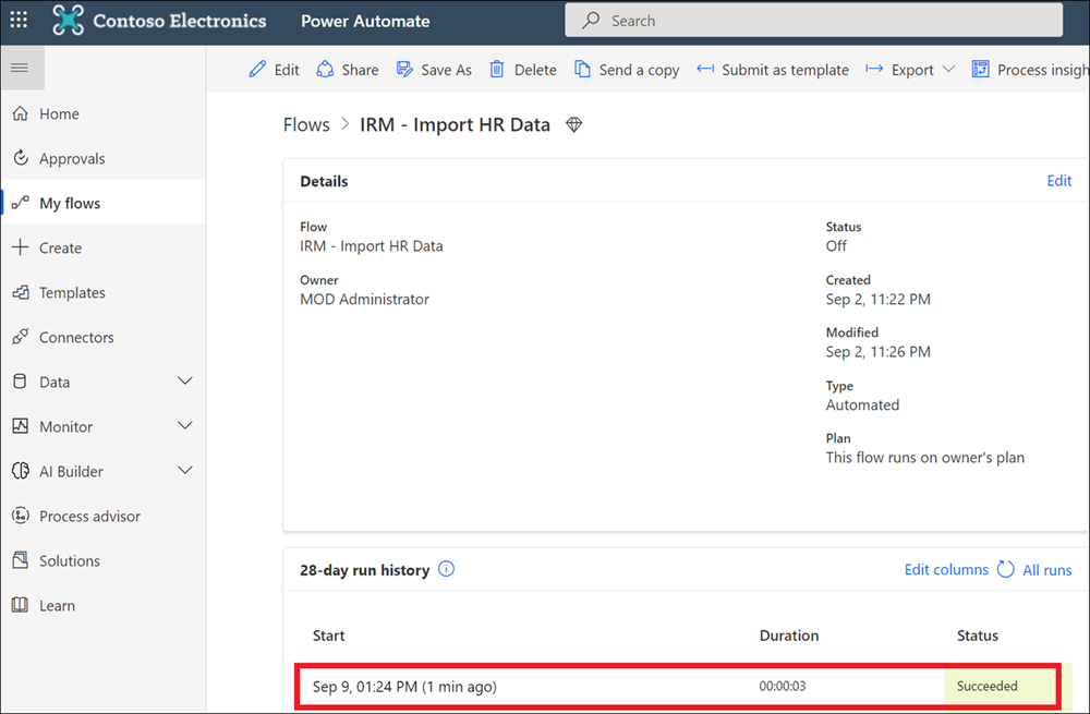 Power Automate flow test.