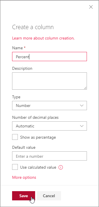 Creating a new field called Percent