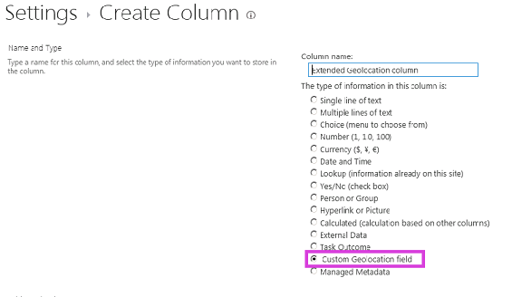 Creating a new custom Geolocation field type