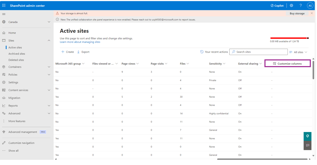 Screenshot of how to get to customize columns