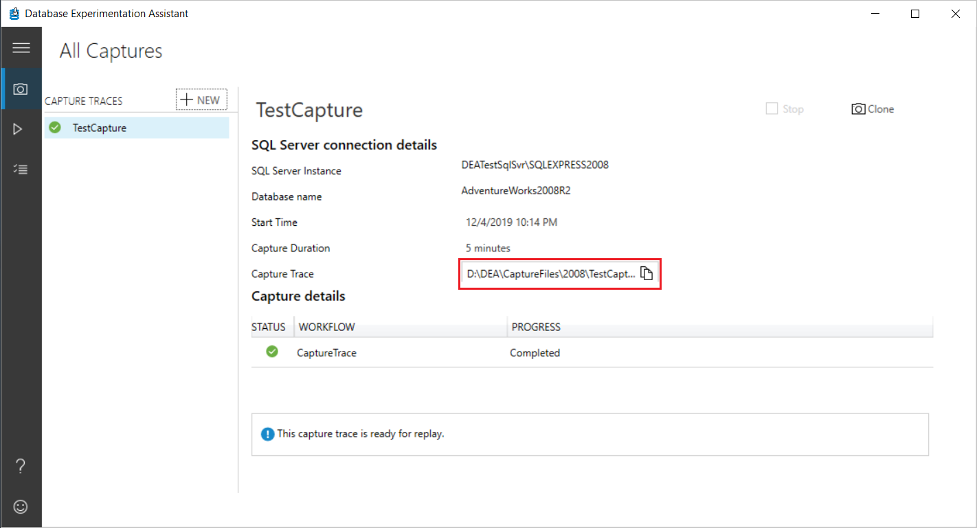 Completed trace capture