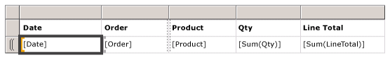 Design view, table with two groups, no details