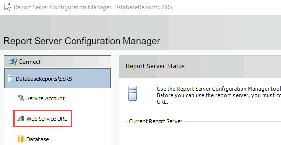 Screenshot of the configuration tool. On the left, Web Service URL is highlighted.