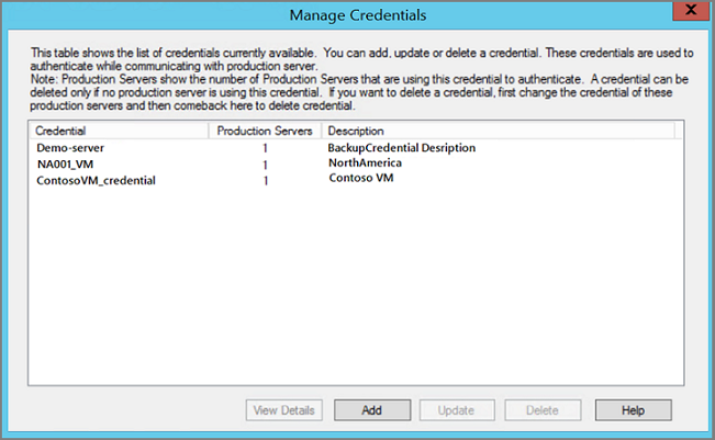 open Manage Credentials dialog