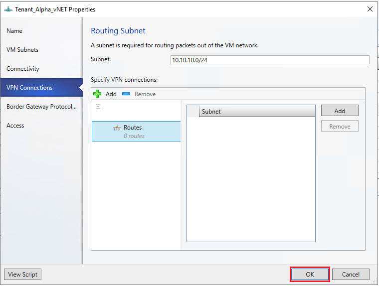 Screenshot of remote subnets.