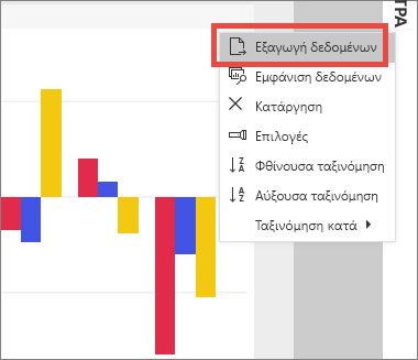 Στιγμιότυπο οθόνης του μενού περιβάλλοντος με επισημασμένη την επιλογή Εξαγωγή δεδομένων.