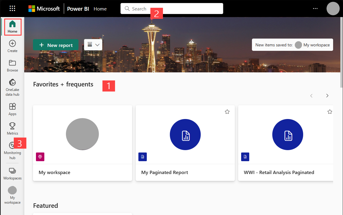 Στιγμιότυπο οθόνης που δείχνει τον Power BI Αρχικό καμβά.