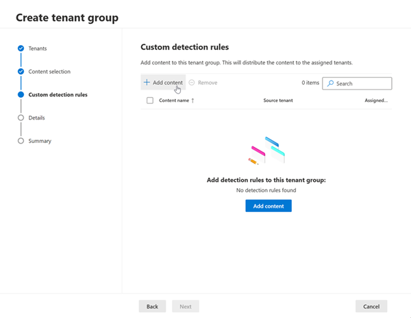 Screenshot of custom detection rules addition wizard.