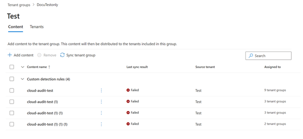 Screenshot of a tenant group page and the actions available within the page.