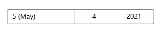 A date picker with the month field formatted to show an integer and abbreviation.