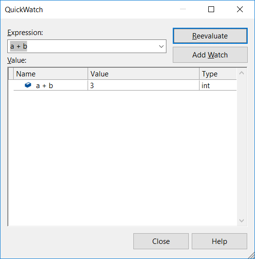 Screenshot of QuickWatch expression.