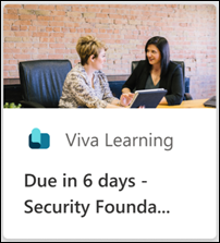 Screenshot of the Viva Learning card notifying the user of a required training due.