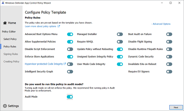 Configuring the policy rules.