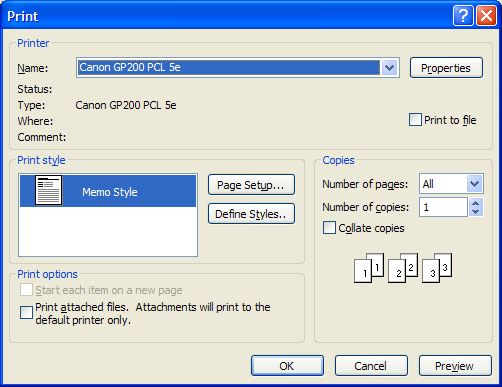 print dialog box