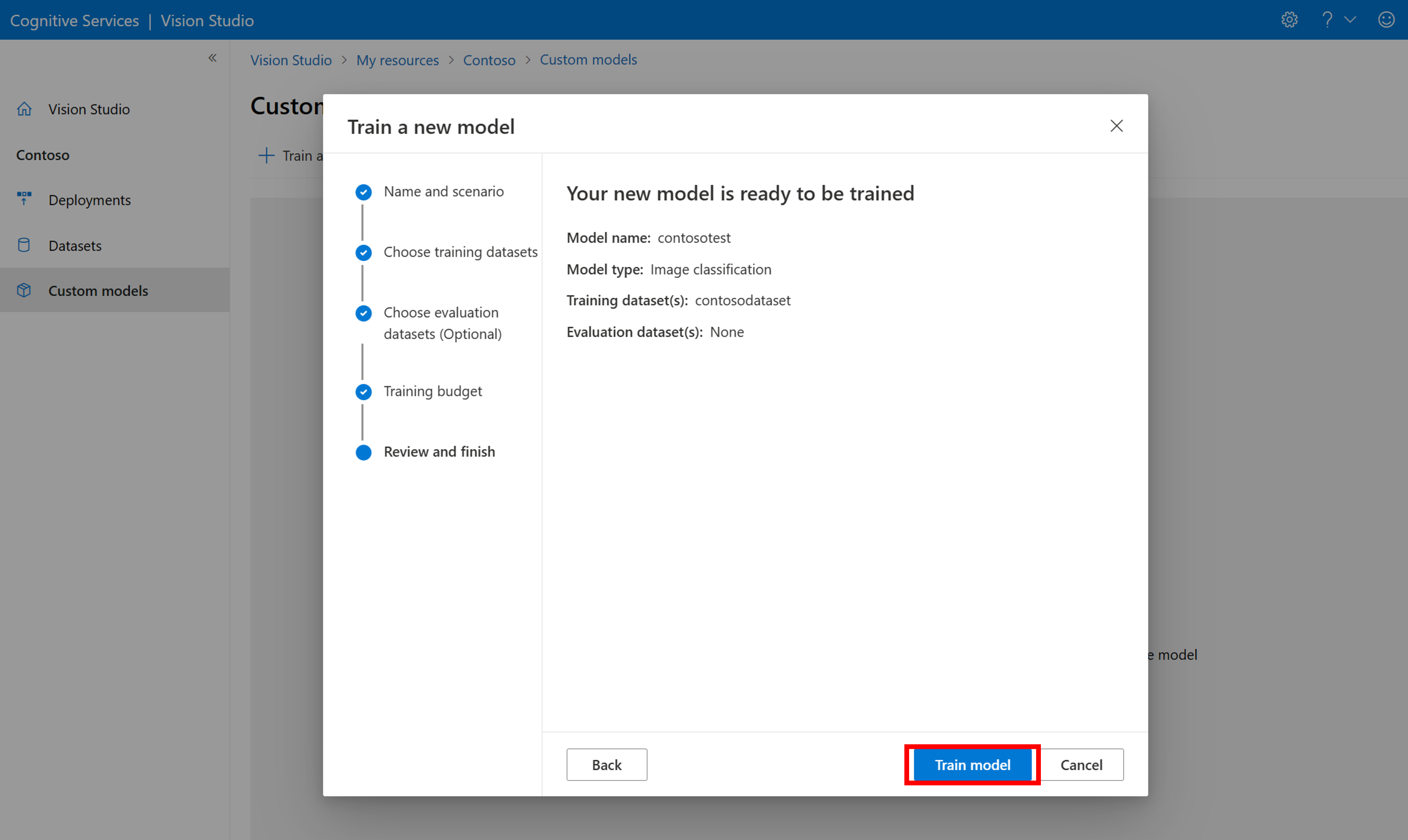 Screenshot showing training details to review.