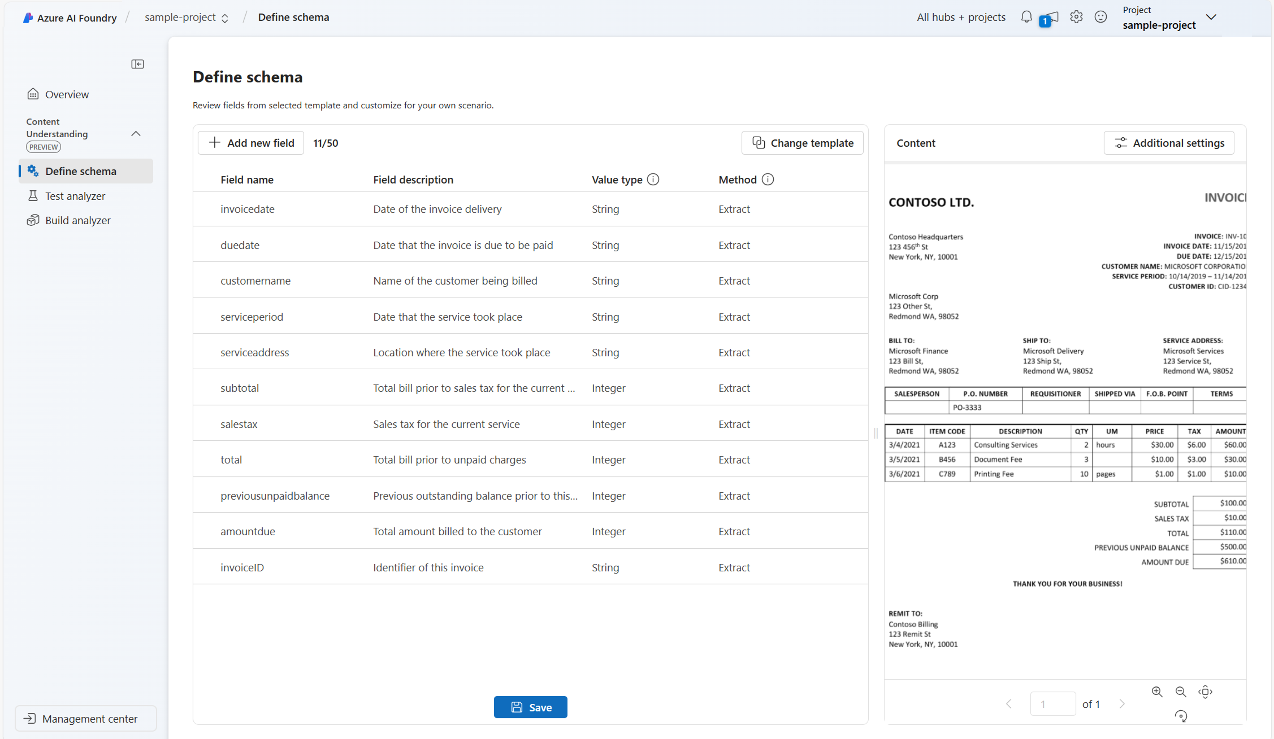 Screenshot of completed schema.