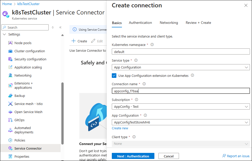 Screenshot showing create connection.