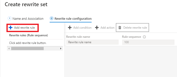 Screenshot that shows Add rewrite rule.