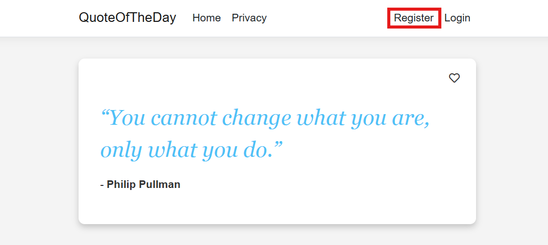 Screenshot of the Quote of the day app, showing Register.